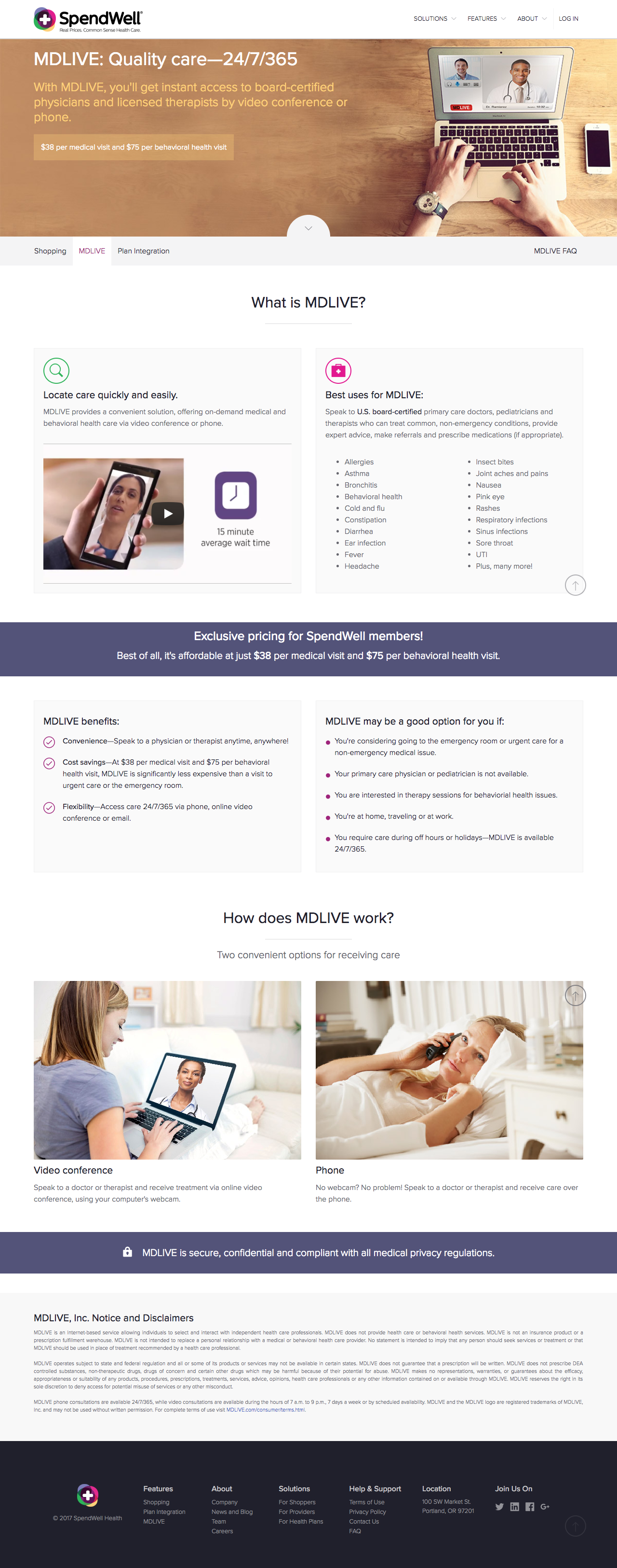 SpendWell Health site MDLive page